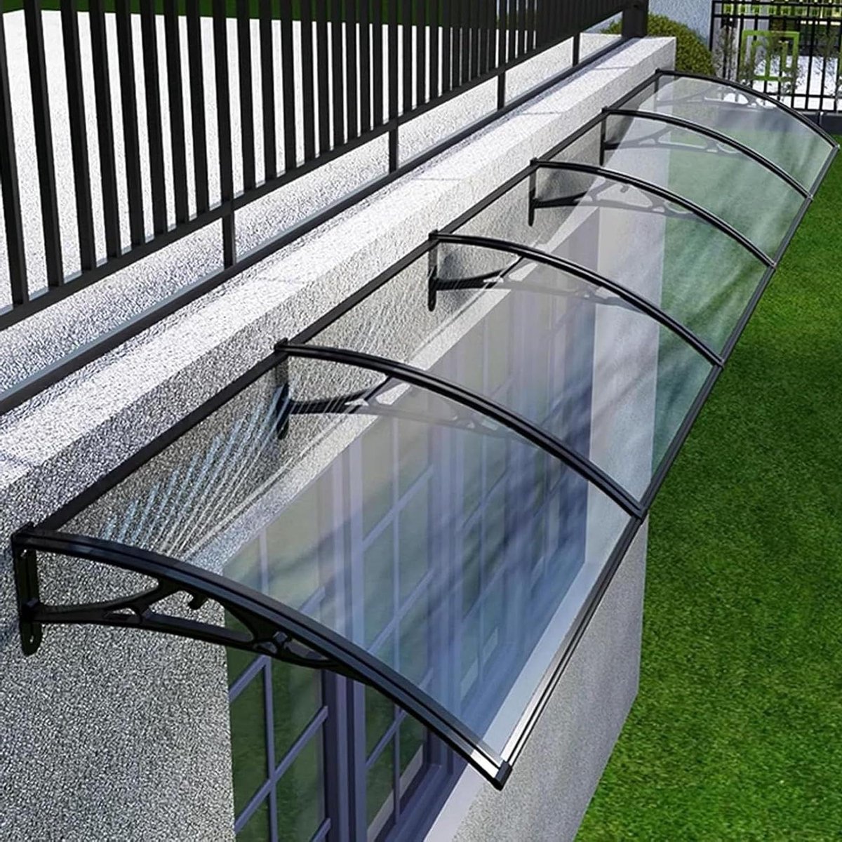 Deurluifel Polycarbonaat - Regenonderdak Voordeur - Bescherming Buiten - Naadloos Waterdicht Ontwerp - Diverse Maten Beschikbaar - Transparant Zwart