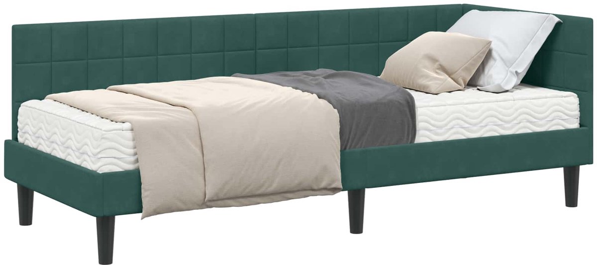 vidaXL Hoekbedframe - met - Matras - 2 - st - Donkergroen - 80 - x - 200 - cm - Fluweel