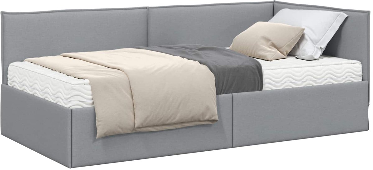 vidaXL Hoekbedframe - met - Matras - 2 - st - Lichtgrijs - 100 - x - 200 - cm - Fluweel