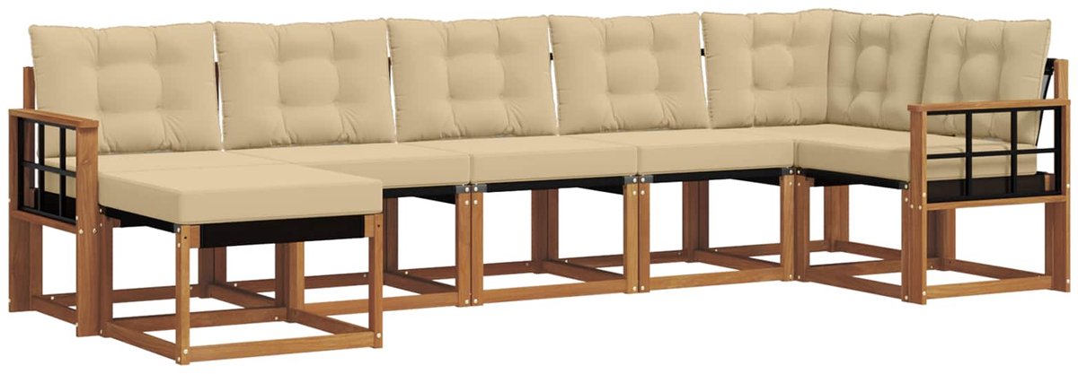 vidaXL Buiten - bank - set - 7 - st - 7-zits - Natuurlijk - en - Beige Natuurlijk en Beige