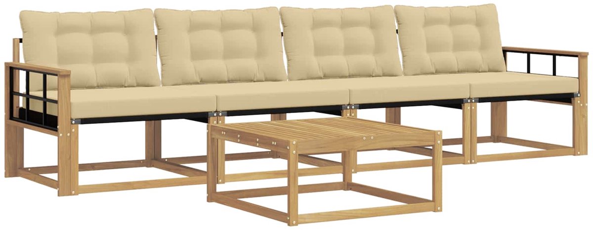 vidaXL Buiten - bank - set - 5 - st - 4-zits - Wit - en - Beige Wit en Beige