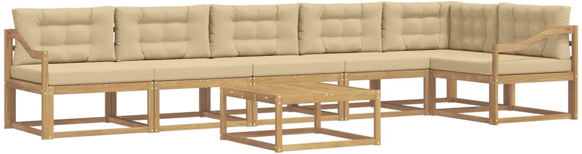 vidaXL Buiten - bank - set - 7 - st - 6-zits - Wit - en - Beige - Polyester Wit en beige