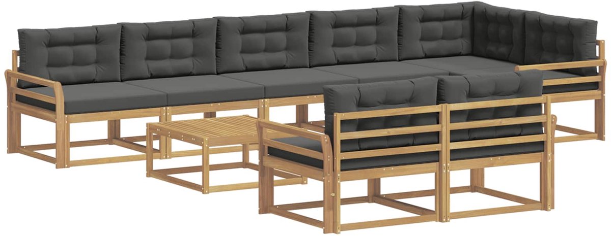 vidaXL Buiten - bank - set - 9 - st - 8-zits - Wit - en - antracietkleurig - Polyester Wit en antracietkleurig