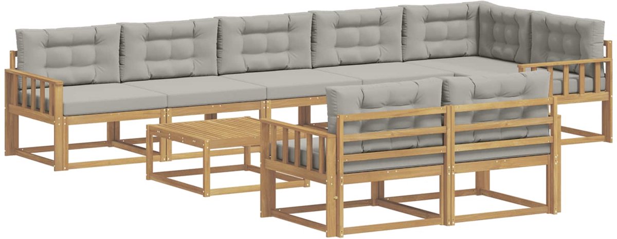 vidaXL Buiten - bank - set - 9 - st - 8-zits - Wit - en - Lichtgrijs - Polyester Wit en lichtgrijs