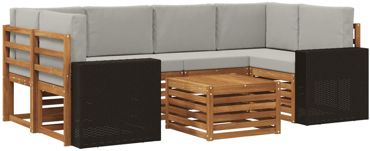 vidaXL Buiten - bank - set - 7 - st - 6-zits - Naturel - en - lichtgrijs Naturel en lichtgrijs