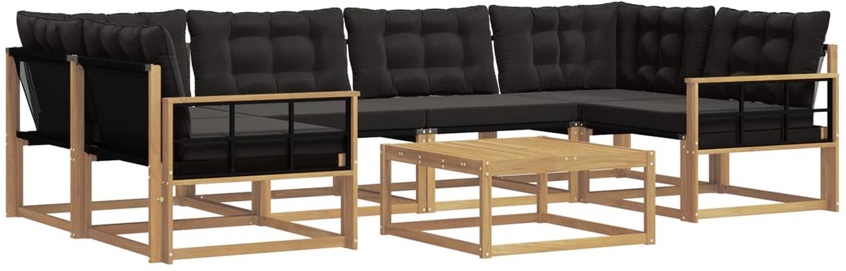 vidaXL Buiten - bank - set - 7 - st - 6-zits - Wit - en - zwart Wit en zwart