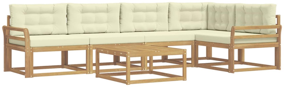 vidaXL Buiten - bank - set - 6 - st - 5-zits - Wit - en - crèmekleurig - Polyester Wit en crèmekleurig