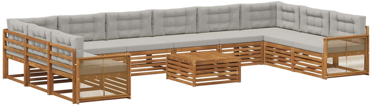 vidaXL Buiten - bank - set - 11 - st - 10-zits - Naturel - en - lichtgrijs Naturel en lichtgrijs