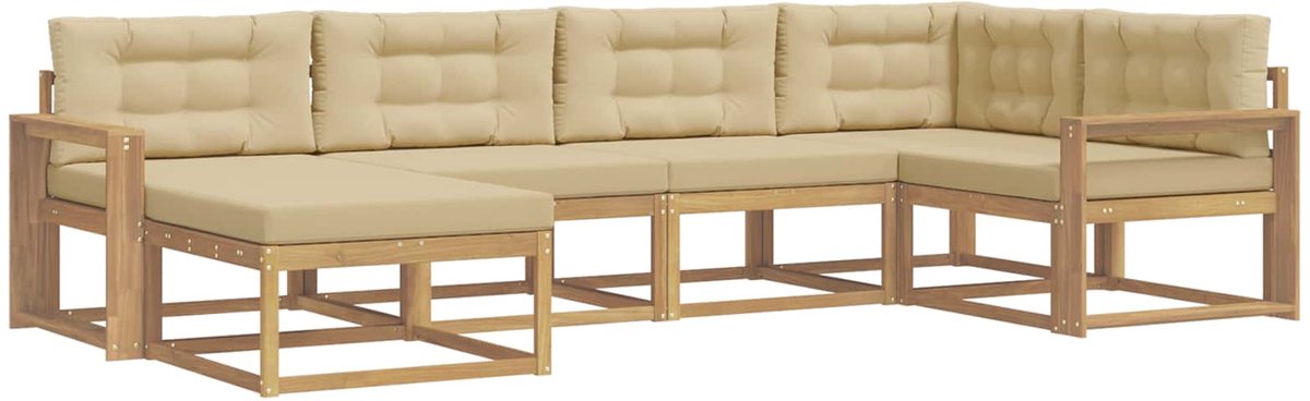 vidaXL Buiten - bank - set - 6 - st - 6-zits - Wit - en - Beige - Polyester Wit en Beige