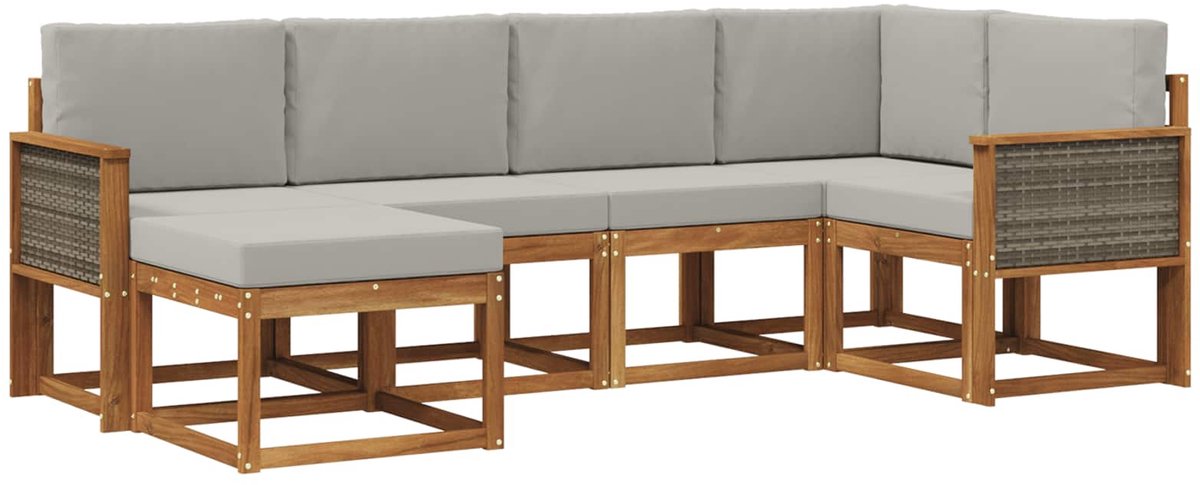 vidaXL Buiten - bank - set - 6 - st - 6-zits - Naturel - en - lichtgrijs Naturel en lichtgrijs