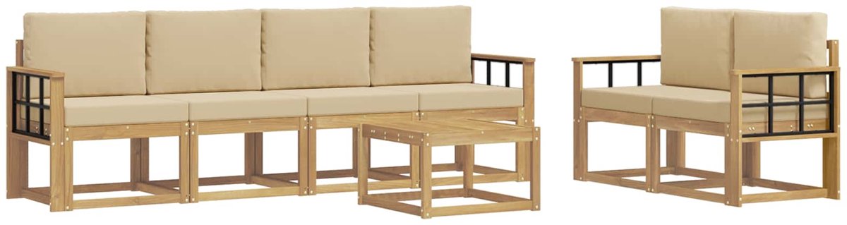 vidaXL Buiten - bank - set - 7 - st - 6-zits - Wit - en - Beige Wit en Beige
