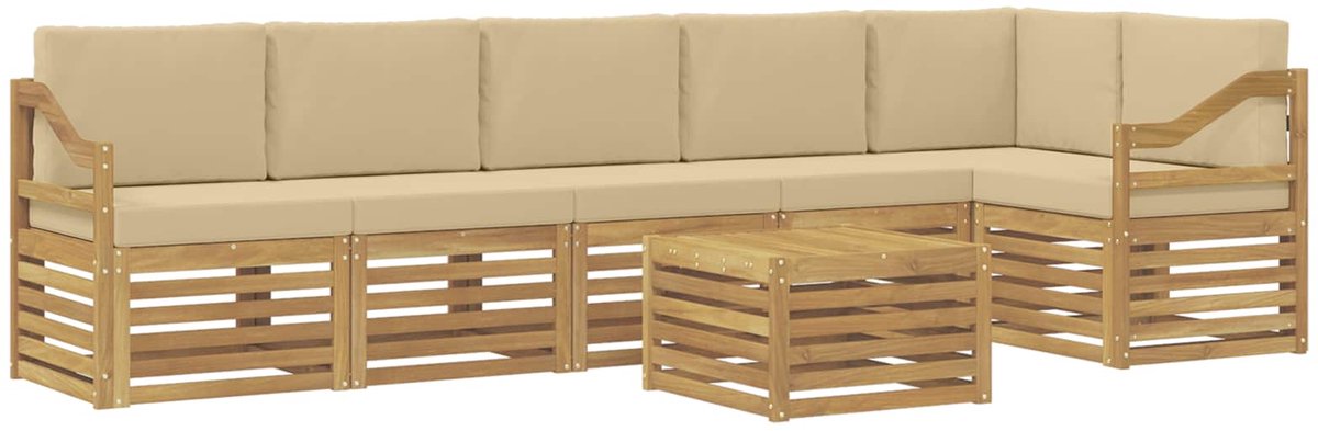 vidaXL Buiten - bank - set - 7 - st - 6-zits - Wit - en - Beige - Polyester Wit en Beige