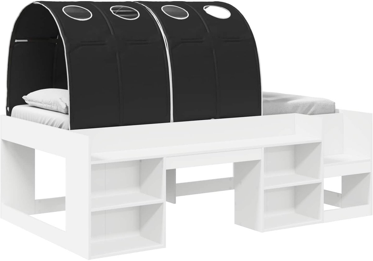 vidaXL Bed - met - Tunnel - met - plank - 3 - st - Wit - en - zwart - Bewerkt - hout Wit en zwart