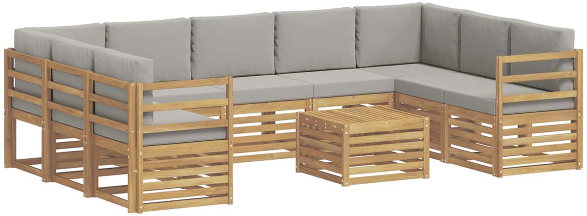 vidaXL Buiten - bank - set - 10 - st - 9-zits - Wit - en - Lichtgrijs - Polyester Wit en Lichtgrijs