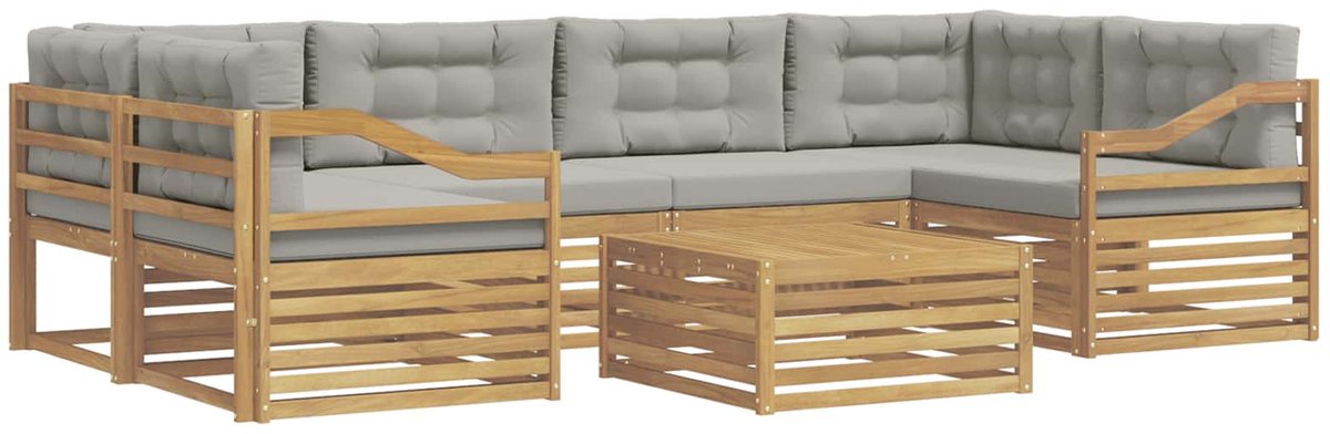 vidaXL Buiten - bank - set - 7 - st - 6-zits - Wit - en - Lichtgrijs - Polyester Wit en lichtgrijs