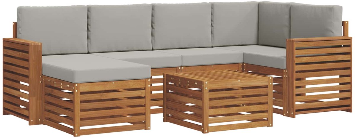 vidaXL Buiten - bank - set - 7 - st - 5-zits - Naturel - en - lichtgrijs Naturel en lichtgrijs
