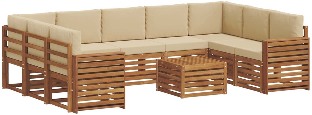 vidaXL Buiten - bank - set - 10 - st - 9-zits - Natuurlijk - en - Beige Natuurlijk en Beige