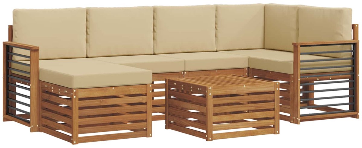 vidaXL Buiten - bank - set - 7 - st - 5-zits - Natuurlijk - en - Beige Natuurlijk en Beige