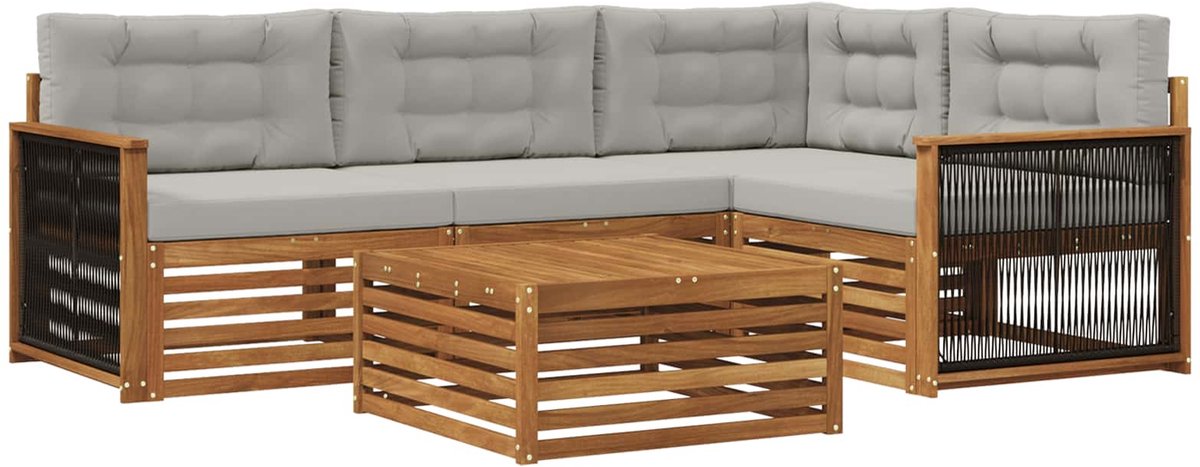 vidaXL Buiten - bank - set - 5 - st - 4-zits - Naturel - en - lichtgrijs Naturel en lichtgrijs