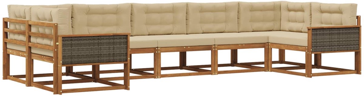 vidaXL Buiten - bank - set - 7 - st - 7-zits - Natuurlijk - en - Beige Natuurlijk en Beige