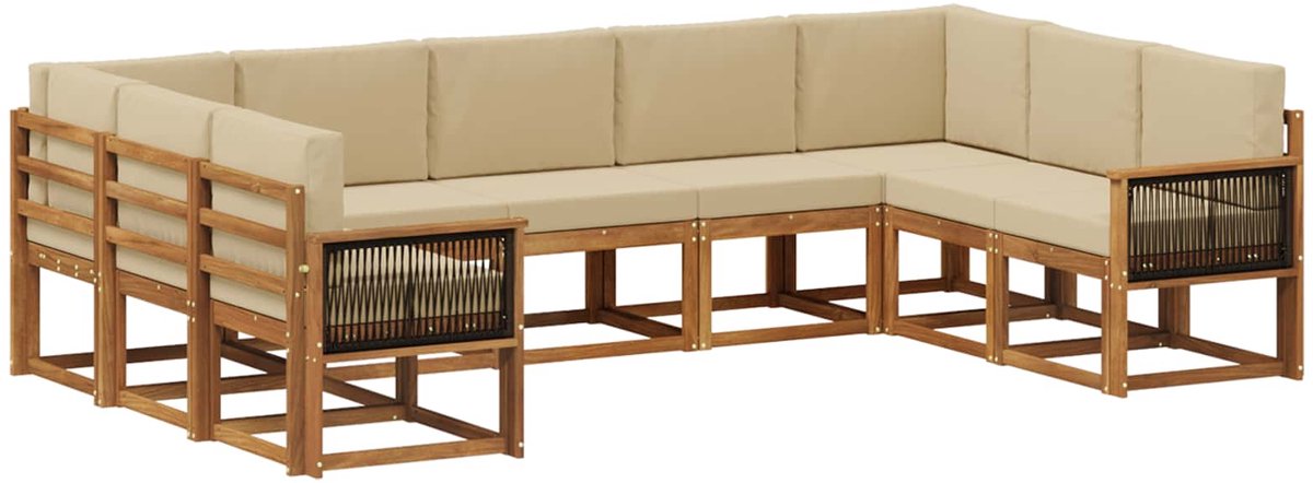 vidaXL Buiten - bank - set - 9 - st - 9-zits - Natuurlijk - en - Beige Natuurlijk en Beige