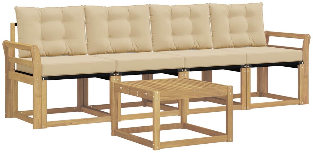 vidaXL Buiten - bank - set - 5 - st - 4-zits - Wit - en - Beige Wit en Beige