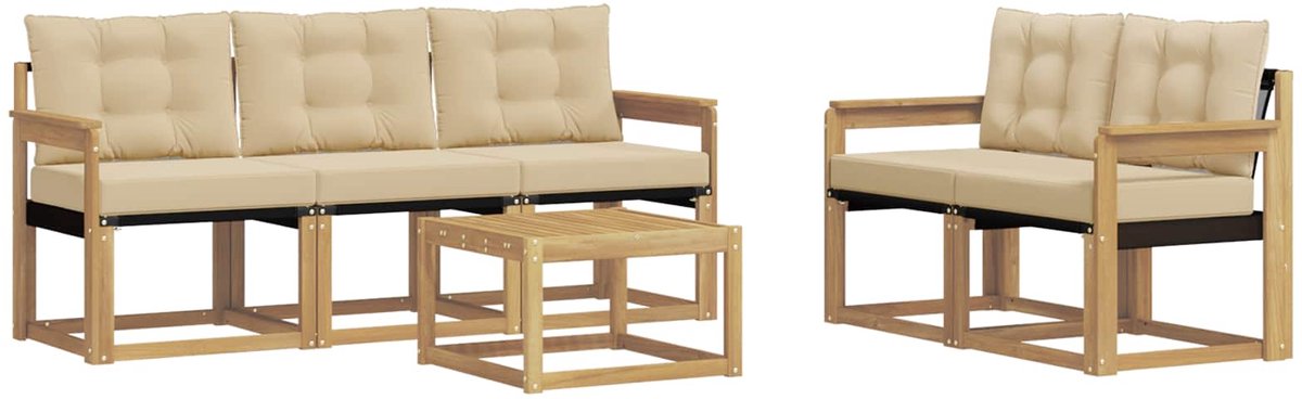 vidaXL Buiten - bank - set - 6 - st - 5-zits - Wit - en - Beige Wit en Beige