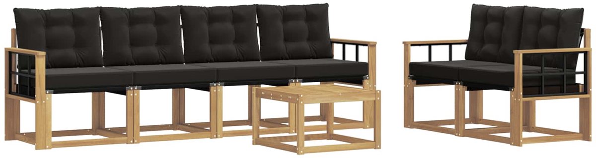 vidaXL Buiten - bank - set - 7 - st - 6-zits - Wit - en - zwart Wit en zwart