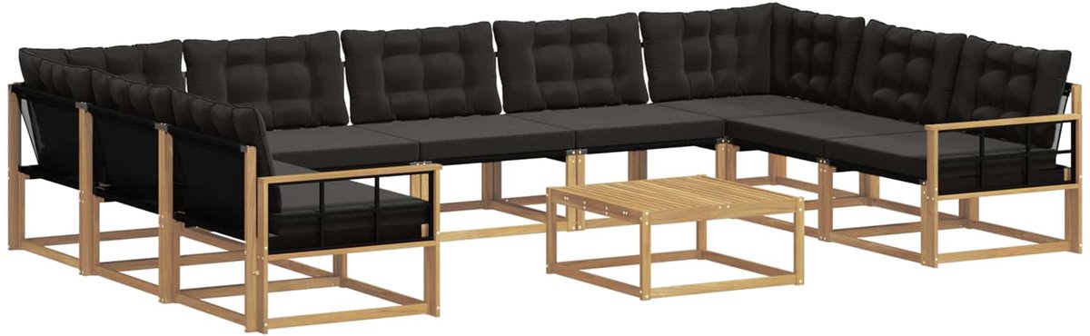 vidaXL Buiten - bank - set - 10 - st - 9-zits - Wit - en - zwart Wit en zwart