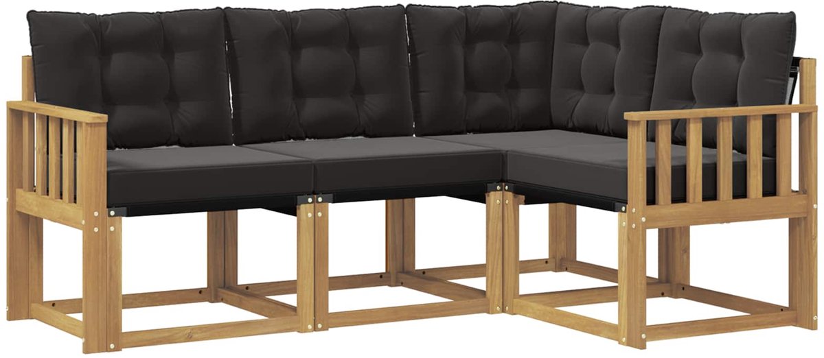 vidaXL Buiten - bank - set - 4 - st - 4-zits - Wit - en - zwart Wit en zwart