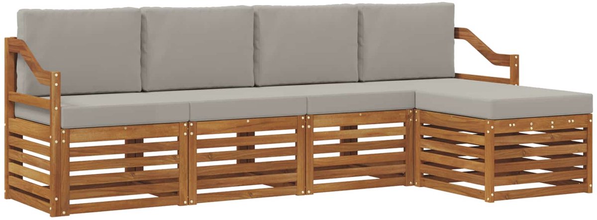 vidaXL Buiten - bank - set - 5 - st - 5-zits - Naturel - en - lichtgrijs Naturel en lichtgrijs