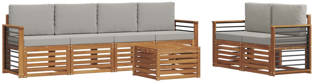 vidaXL Buiten - bank - set - 7 - st - 6-zits - Naturel - en - lichtgrijs Naturel en lichtgrijs