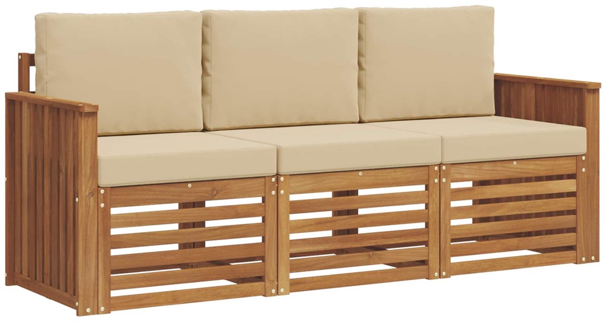 vidaXL Buiten - bank - set - 3 - st - 3-zits - Natuurlijk - en - Beige Natuurlijk en Beige