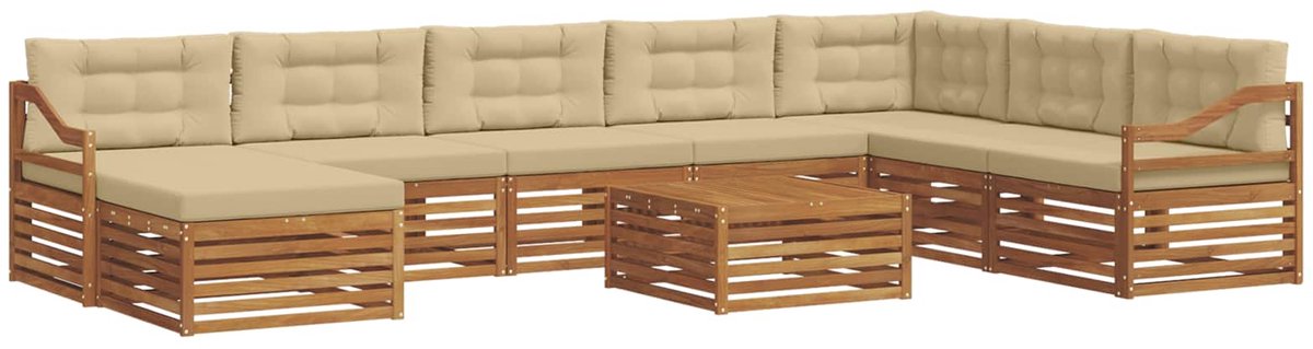vidaXL Buiten - bank - set - 9 - st - 7-zits - Natuurlijk - en - Beige Natuurlijk en Beige