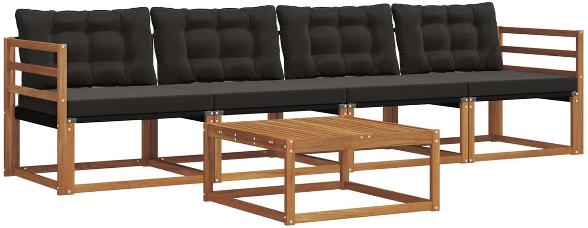 vidaXL Buiten - bank - set - 5 - st - Naturel - en - Zwart Naturel en Zwart