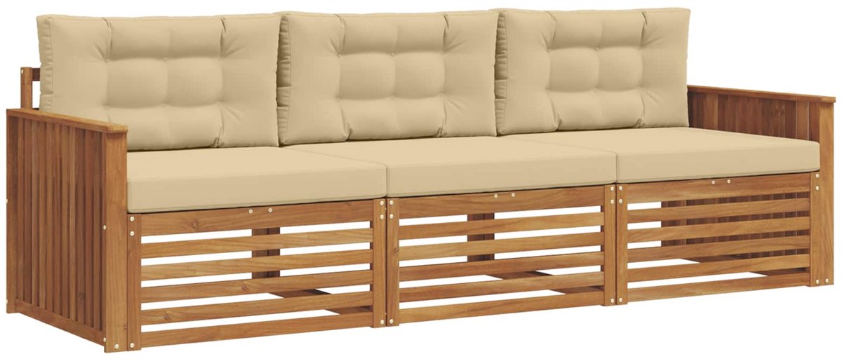 vidaXL Buiten - bank - set - 3 - st - Natuurlijk - en - Beige Natuurlijk en beige