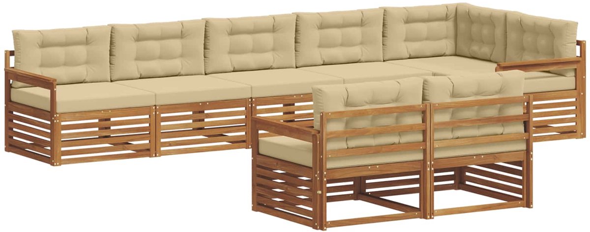 vidaXL Buiten - bank - set - 8 - st - 8-zits - Natuurlijk - en - Beige Natuurlijk en Beige