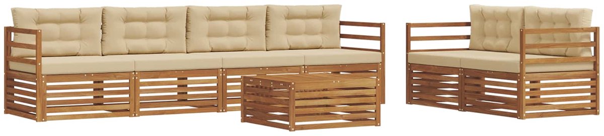 vidaXL Buiten - bank - set - 7 - st - Natuurlijk - en - Beige Natuurlijk en Beige