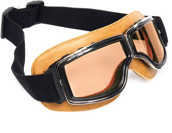 KIMU Goggles Motorbril Skibril - Bril Caramelbruin Montuur - Bruine Glazen - Leatherlook Pilotenbril Vintage Motor Retro Steampunk Lederen Heren Festival