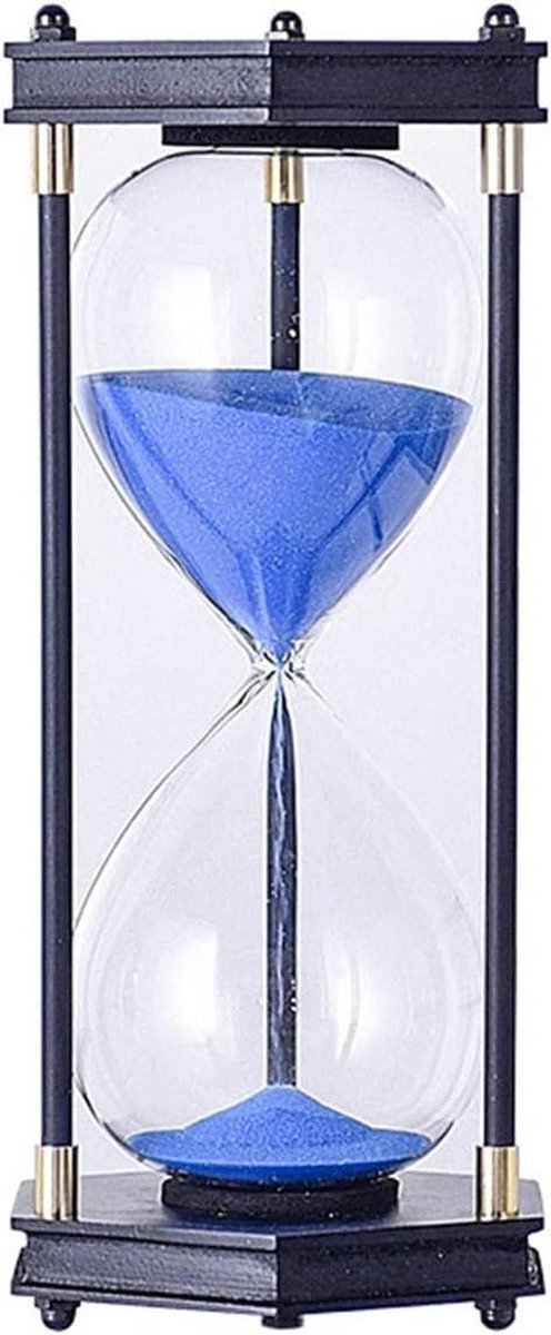 Zandloper Timer - Zandklok Keuken - Koken en Spelletjes - Zeshoekig Frame - 115x115x250mm - Blauw Zand
