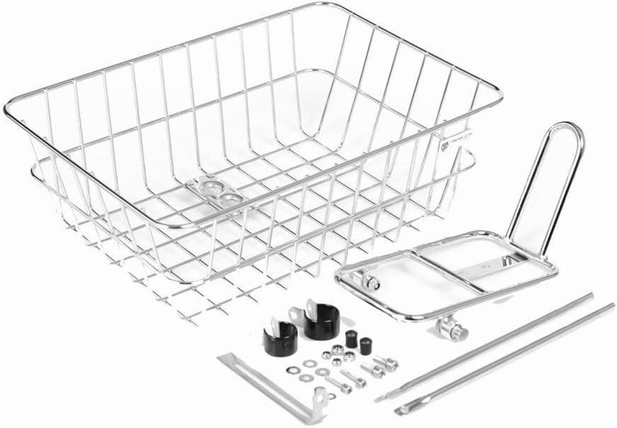 Fietsmand met Drager - Bagagerek Set - Fietsen Boodschappen - Dubbele Functionaliteit - 26x38x13 cm - Zilver