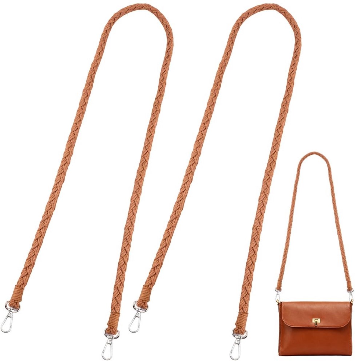 SPHProducts - Woven Leren Schouderbanden - Handbag Replacement Straps - 46 Inch - Bruin - Verstelbaar - Stevige kwaliteit - Geschikt voor handtassen - ...