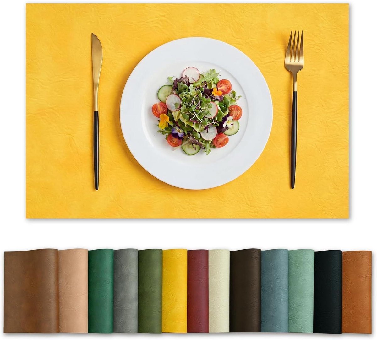 Gele Placemats - Tafelmatten Kunstleer - Tafeldecoratie - Hittebestendig - 30 x 45 cm - Geel