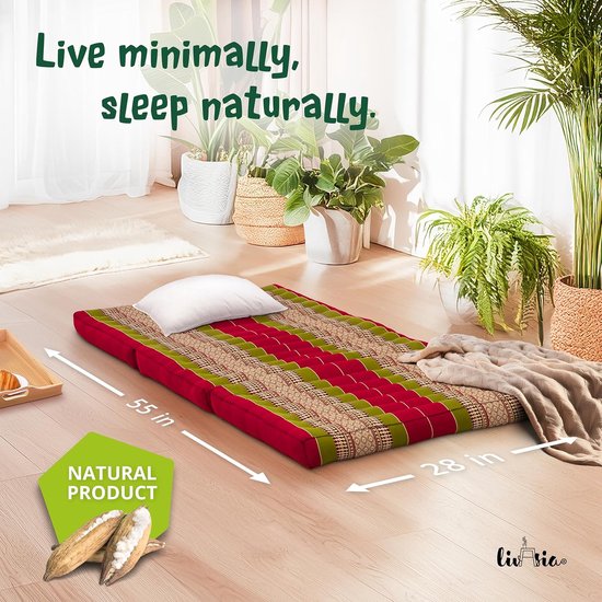 Vouwmatras Kapok - Matje Yogamat - Ontspanning Thuis - Natuurlijke Vulling - 140x70cm - Rood Groen — afbeelding 5