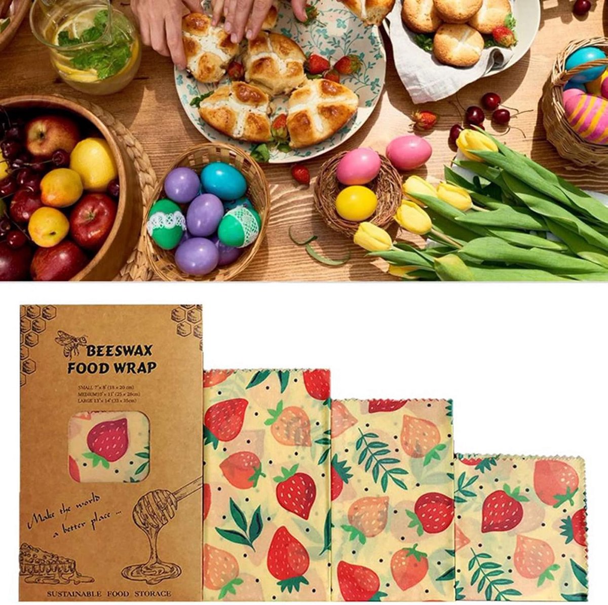 Bijenwas Doeken Set - Voedselwrap Herbruikbaar - Voedsel Verpakken - Milieuvriendelijk Alternatief - 3 Maten - Jungle Print — cadeau in Cadeau-ideeën - foto 5
