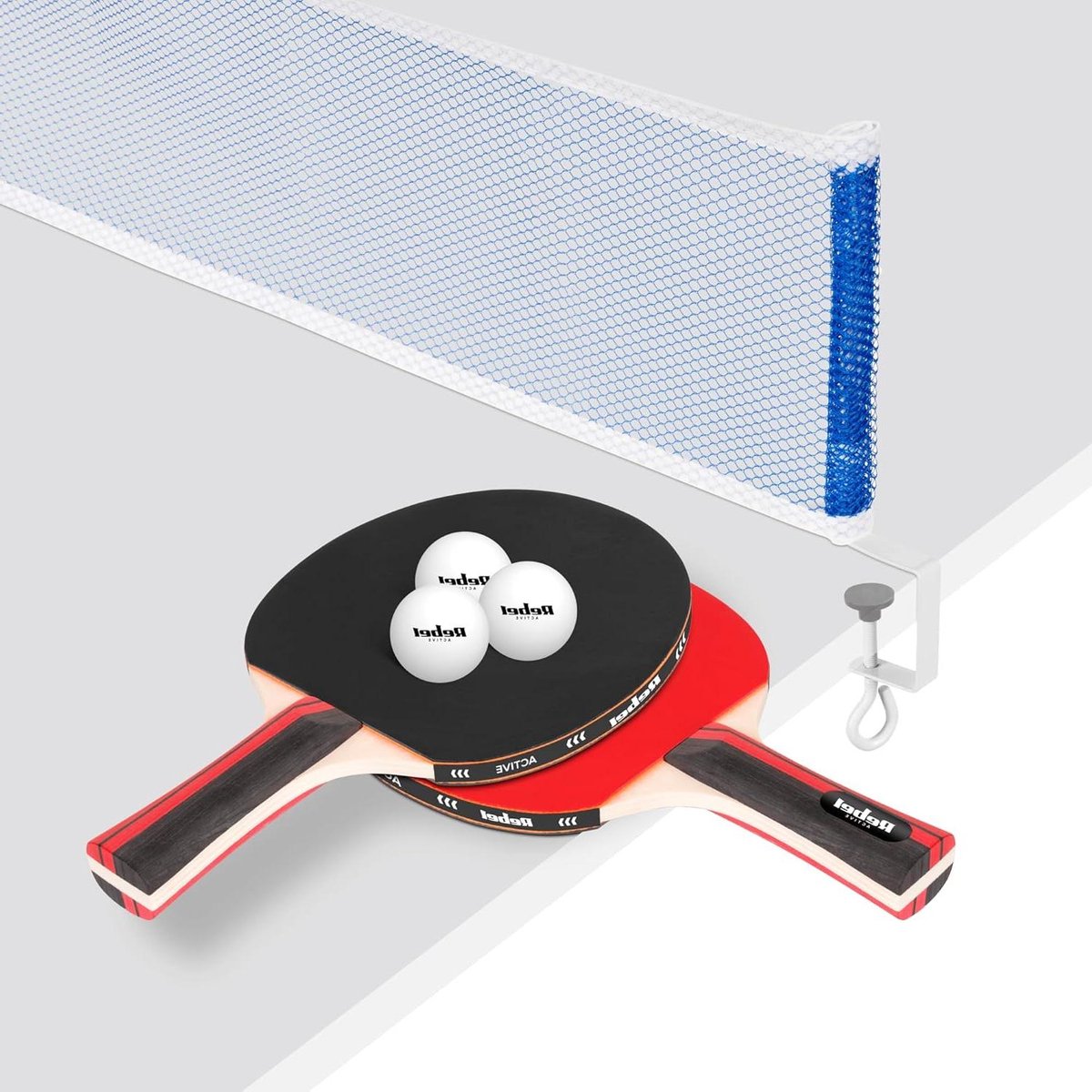Tafeltennisracket Set - Pingpong Set - Thuis Spelen - Inclusief Net en Ballen - 2 Rackets 3 Ballen - Zwart Rood