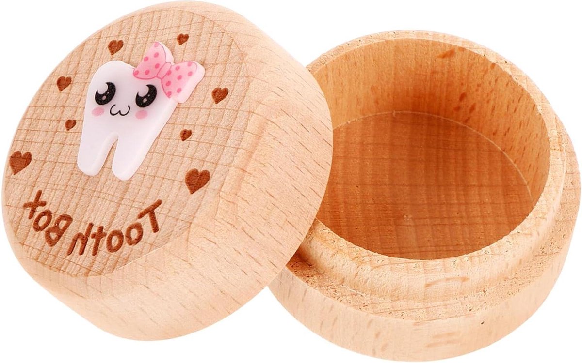 Babytand Bewaardoosje - Melktand Houder - Herinneringen Bewaren - Gemaakt van Hout - 5x5x3.5 cm - Beige