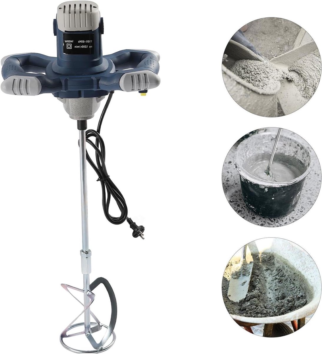Betonmixer - Mortelroerder Handmixer - Materiaalmengen - Dubbele Propellers - 2400 W - Grijs