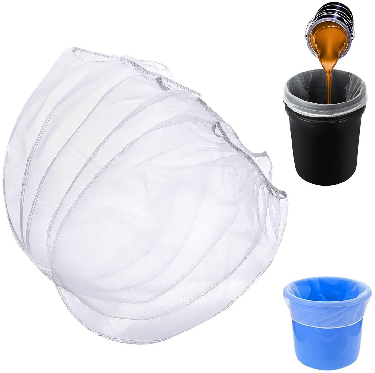 aladdien - Filterzak - Verf filteren - Elastisch openingsontwerp - Wit - Fijne filters - 5 gallon - Geschikt voor coatings - 5 stuks