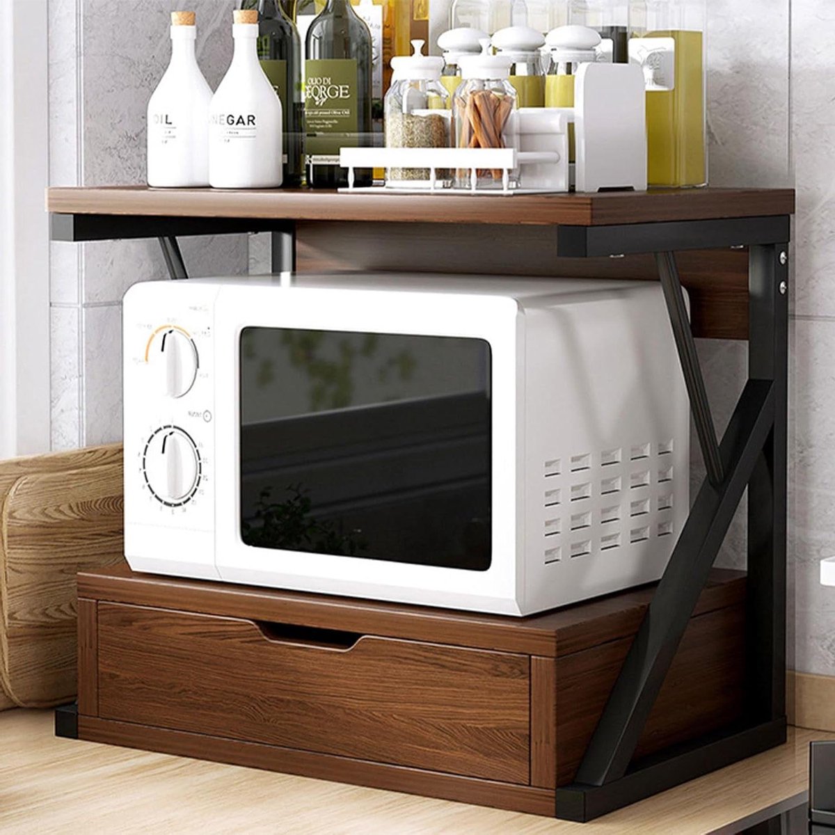 Magnetron Rek - Keuken Organizer - Keuken Opbergen - Met Laden - 2 Tier - Bruin